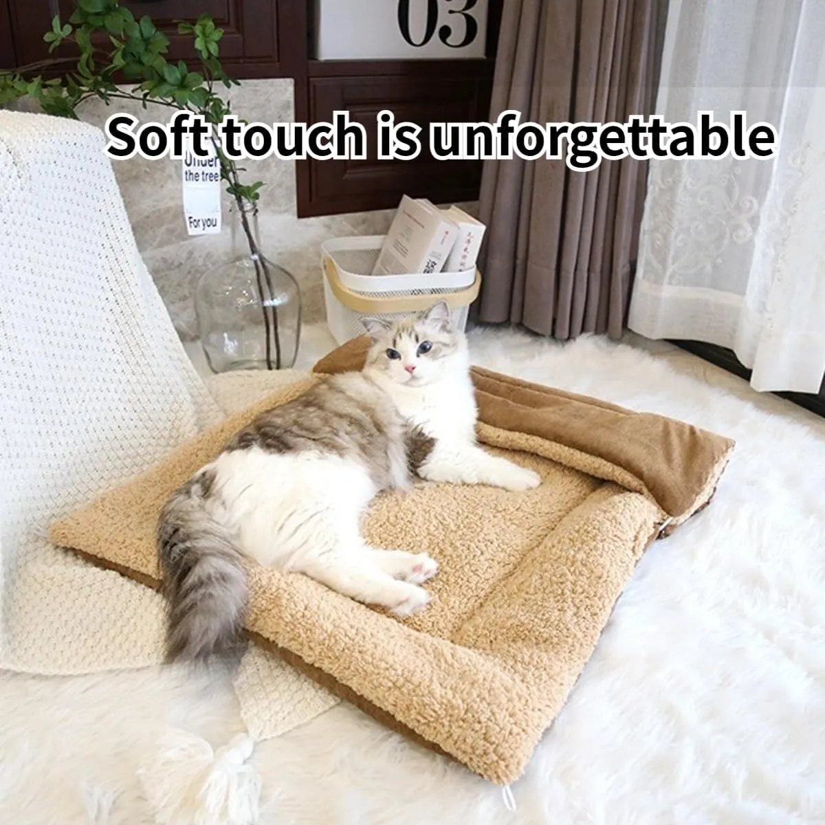 Cat Beds Small Dog Bed, Self Warming Cat Dog Mat Washable Warm Fluffy Pet Pad Calming Cushion Soft Kitty Bed for Indoor Outdoor Crate Pets Cat Small Dog Sleeping (Light Gray,Small)