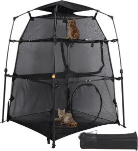 Cat Enclosure Kitten and Cat Playpen for Indoor,Portable and Foldable 3 Tier Cat Cage,Cat Tower Tent with Removable Sunshade,Black