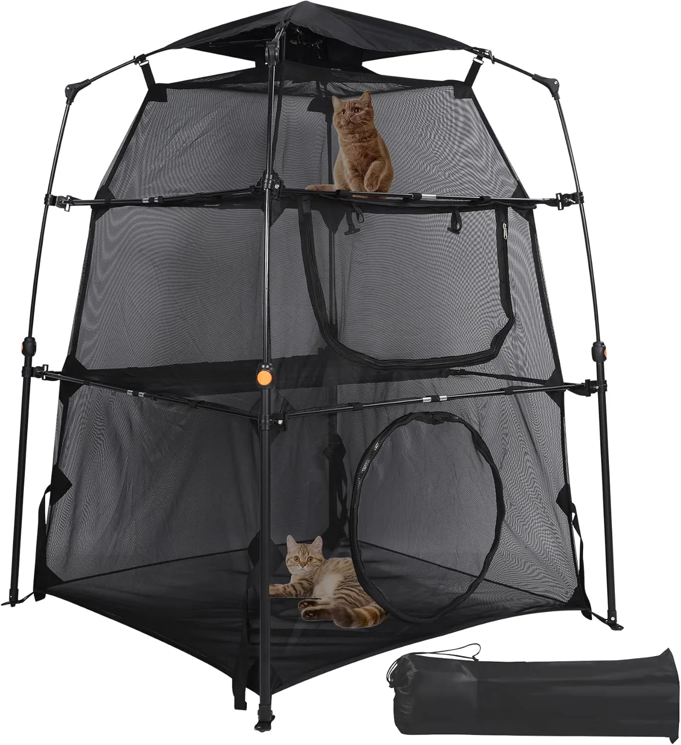 Cat Enclosure Kitten and Cat Playpen for Indoor,Portable and Foldable 3 Tier Cat Cage,Cat Tower Tent with Removable Sunshade,Black
