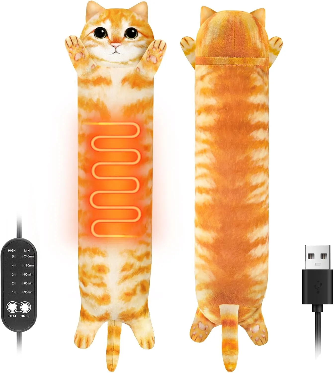 Cat Heating Pad for Period Cramps Menstrual Pain Relief, Portable Electric Heat Pads USB Powered, Cute Stuff Stuffed Animals Funny Gifts for Women Teen Girls Kids Cat Lovers Birthday Easter Christmas