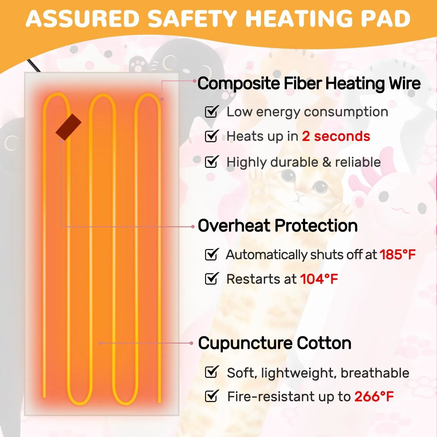 Cat Heating Pad for Period Cramps Menstrual Pain Relief, Portable Electric Heat Pads USB Powered, Cute Stuff Stuffed Animals Funny Gifts for Women Teen Girls Kids Cat Lovers Birthday Easter Christmas