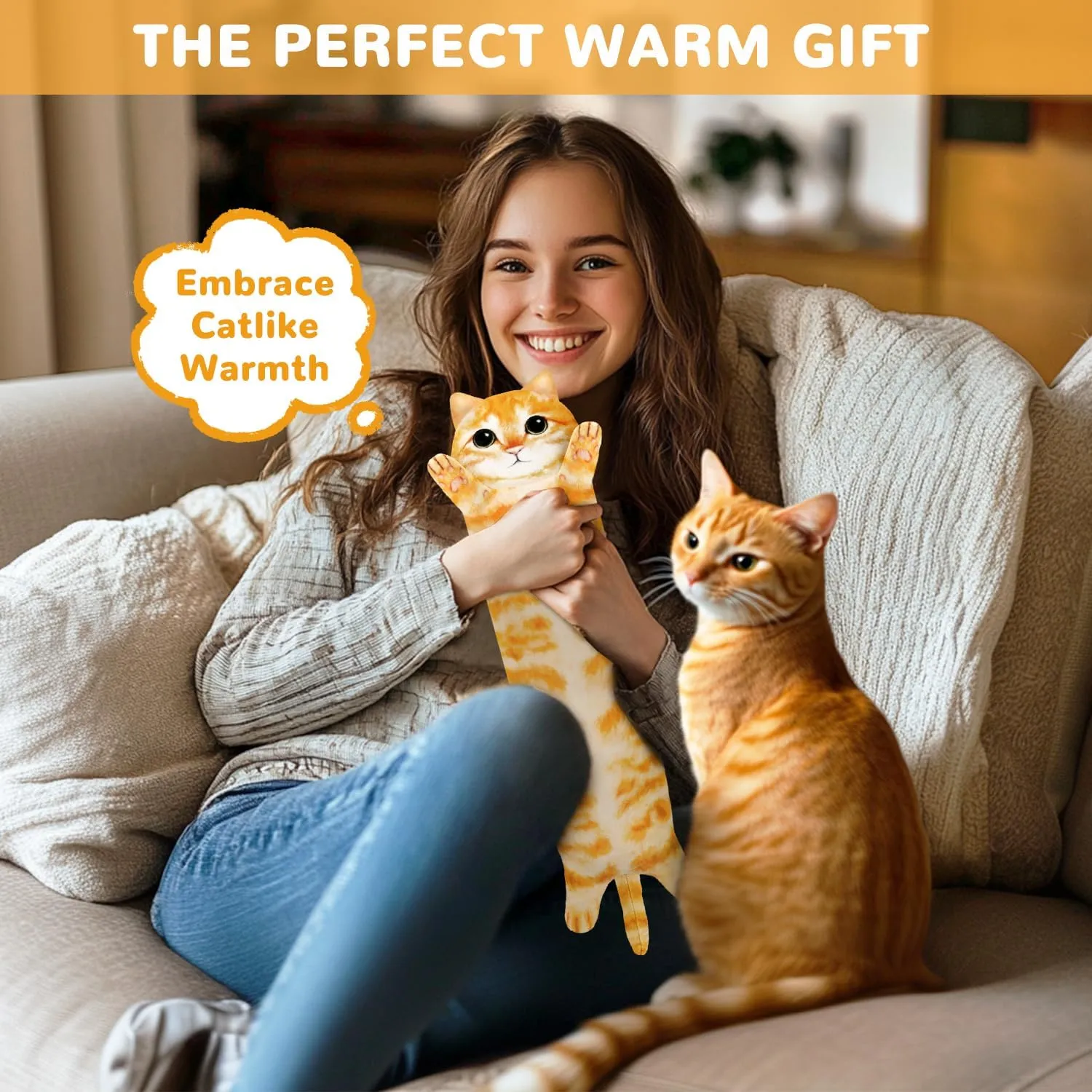Cat Heating Pad for Period Cramps Menstrual Pain Relief, Portable Electric Heat Pads USB Powered, Cute Stuff Stuffed Animals Funny Gifts for Women Teen Girls Kids Cat Lovers Birthday Easter Christmas