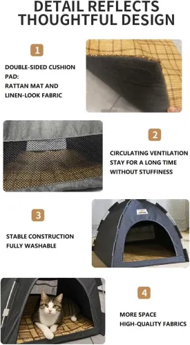 Cat Houses/Bed for Indoor Cats Outdoor Pet Supplies, Pop Up Waterproof Cat Tent Foldable House No Assemble Cat Nest Cave,Tent for Cat, Small Dogs and Bunny (Grey, Large)