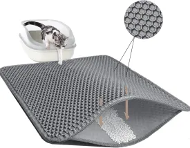 Cat Litter Mat 23.6"x15.7" Double Layer Waterproof & Non-Slip - Honeycomb Washable EVA Litter Mat for Scatter Control, Urine Proof Litter Trapping Mat for Litter Box(Grey)