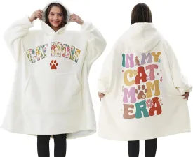Cat Lover Gifts for Women Mothers Day Gift for Cat Lover Mom Lady Birthday Gift Wearable Blanket Hoodie for Women Mom Daughter Wife Aunt Her Oversized Sherpa Fleece Blanket Sweatshirt