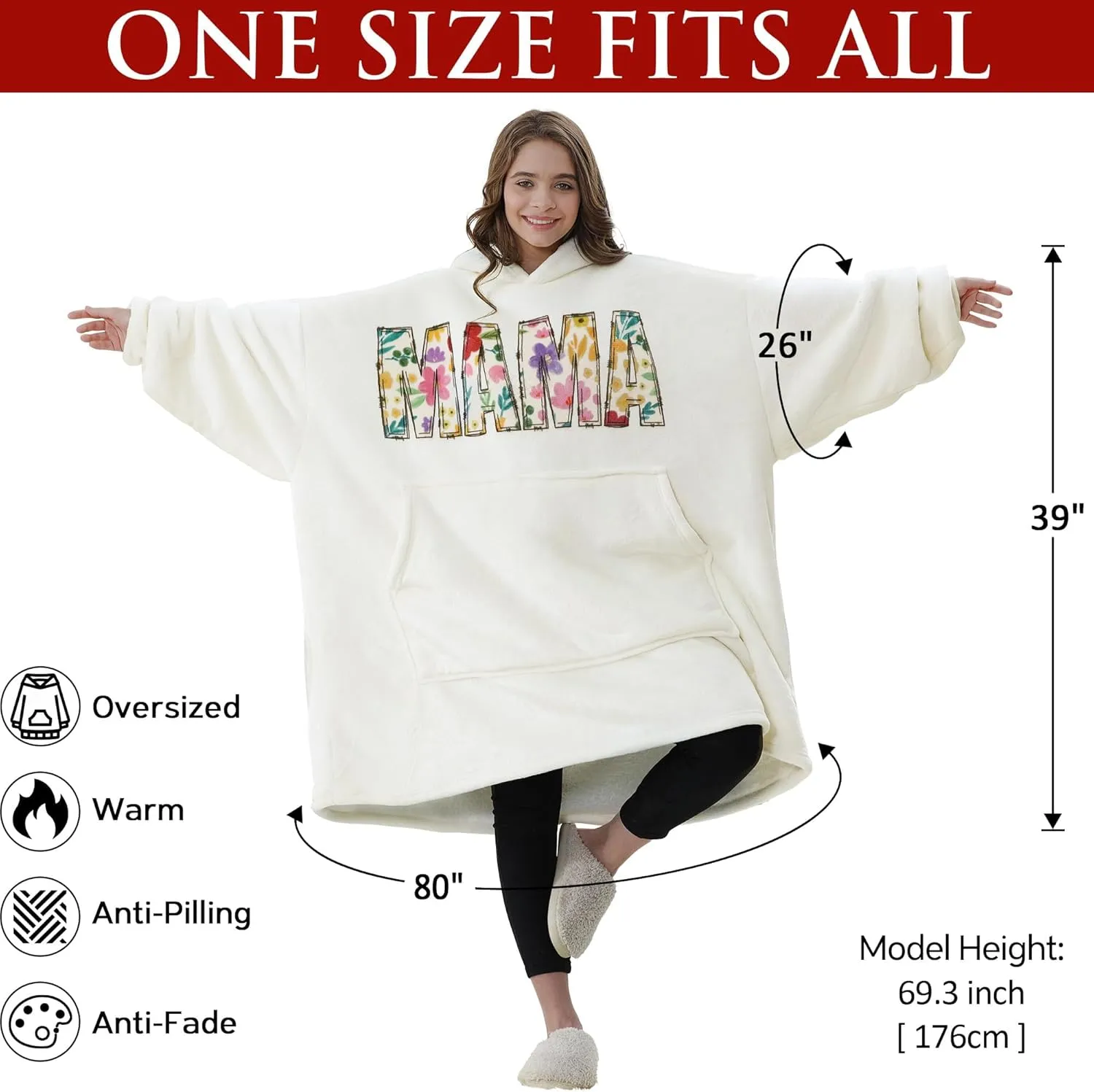 Cat Lover Gifts for Women Mothers Day Gift for Cat Lover Mom Lady Birthday Gift Wearable Blanket Hoodie for Women Mom Daughter Wife Aunt Her Oversized Sherpa Fleece Blanket Sweatshirt