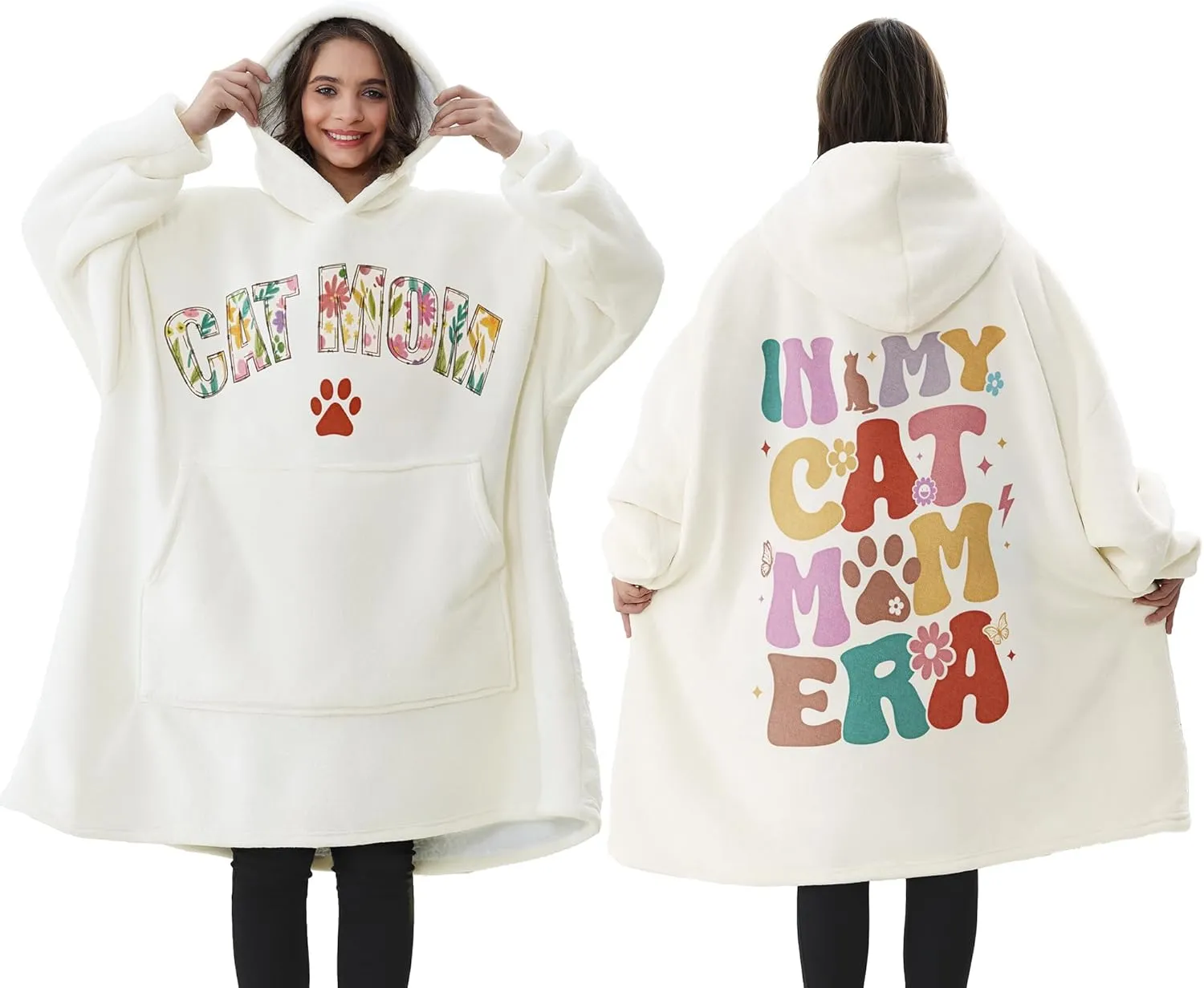 Cat Lover Gifts for Women Mothers Day Gift for Cat Lover Mom Lady Birthday Gift Wearable Blanket Hoodie for Women Mom Daughter Wife Aunt Her Oversized Sherpa Fleece Blanket Sweatshirt