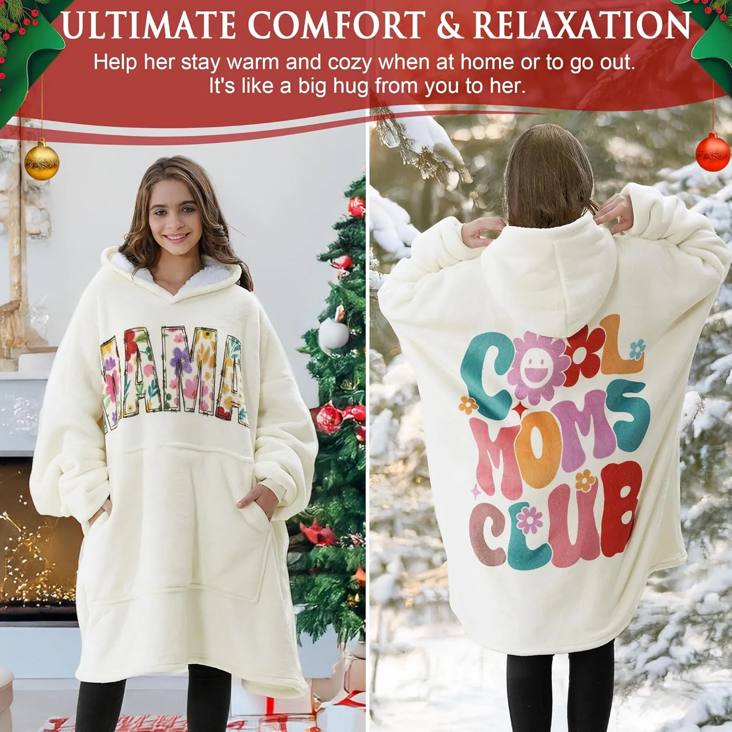 Cat Lover Gifts for Women Mothers Day Gift for Cat Lover Mom Lady Birthday Gift Wearable Blanket Hoodie for Women Mom Daughter Wife Aunt Her Oversized Sherpa Fleece Blanket Sweatshirt