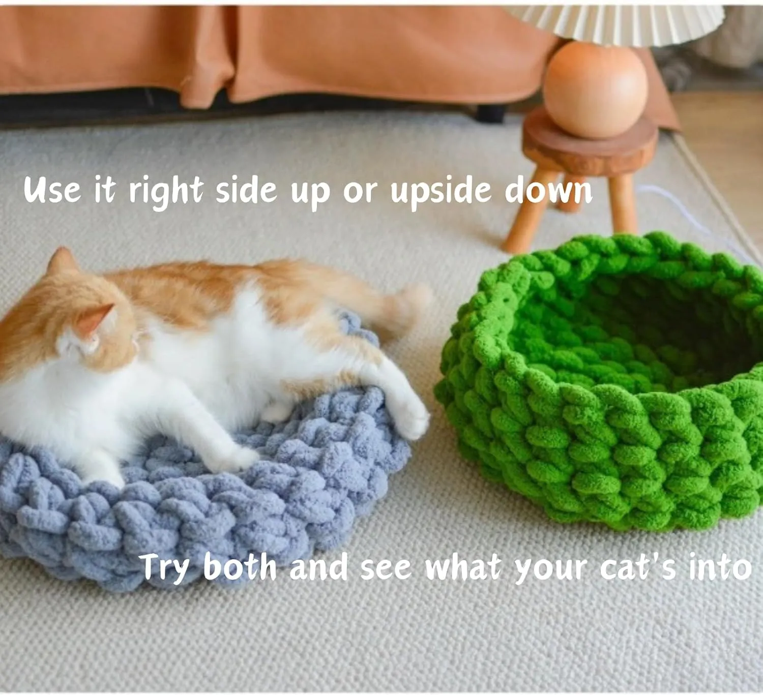 Cat Nest Bed  Premium Handwoven Washable Extra Soft Round Cave House Furniture for Indoor Kitten (LGreen,Large)