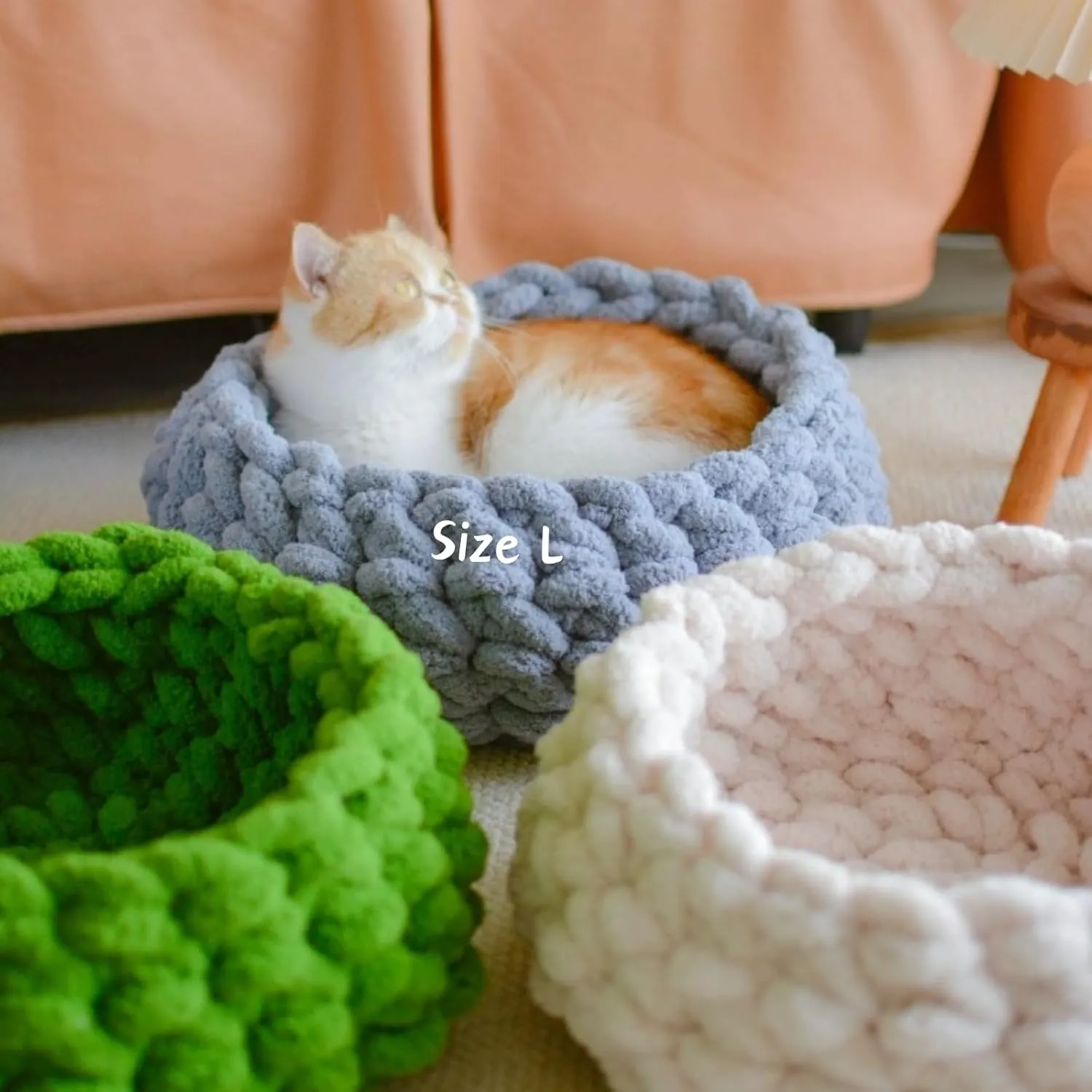 Cat Nest Bed  Premium Handwoven Washable Extra Soft Round Cave House Furniture for Indoor Kitten (LGreen,Large)