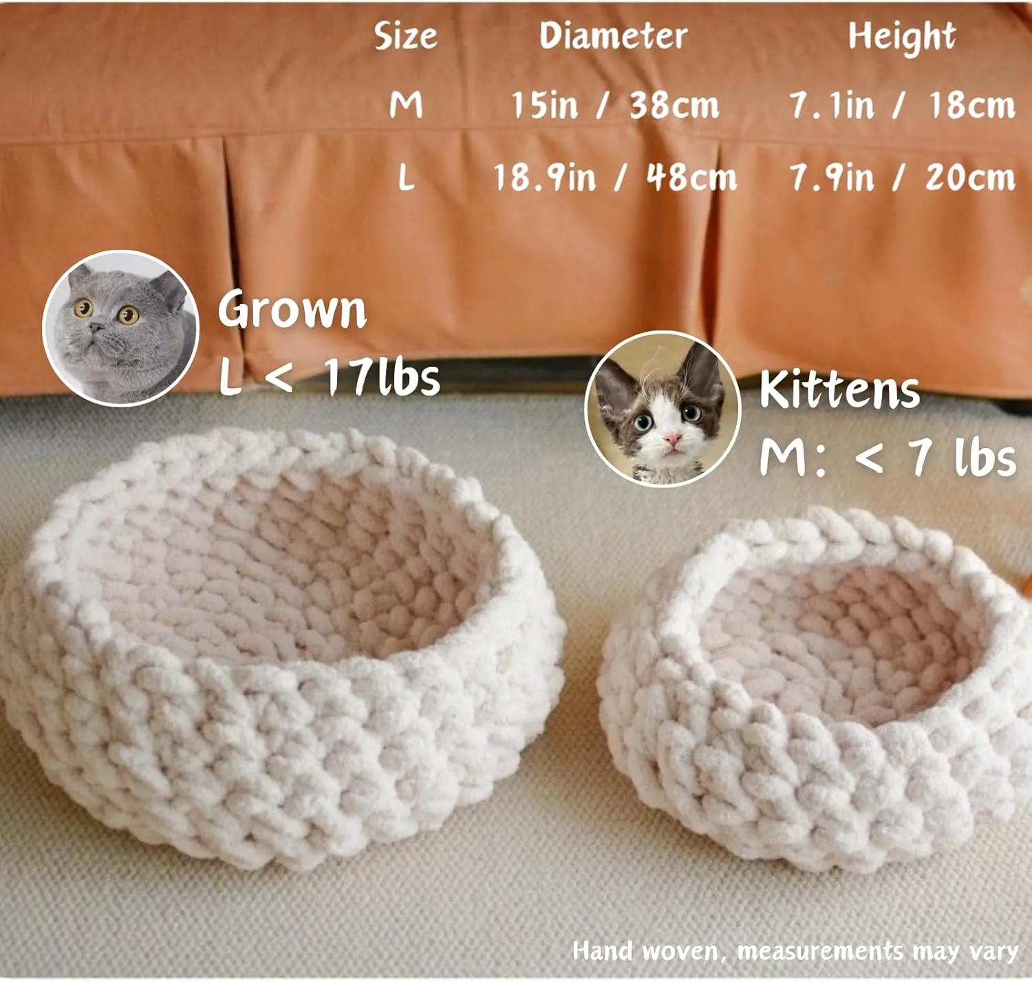 Cat Nest Bed  Premium Handwoven Washable Extra Soft Round Cave House Furniture for Indoor Kitten (LGreen,Large)