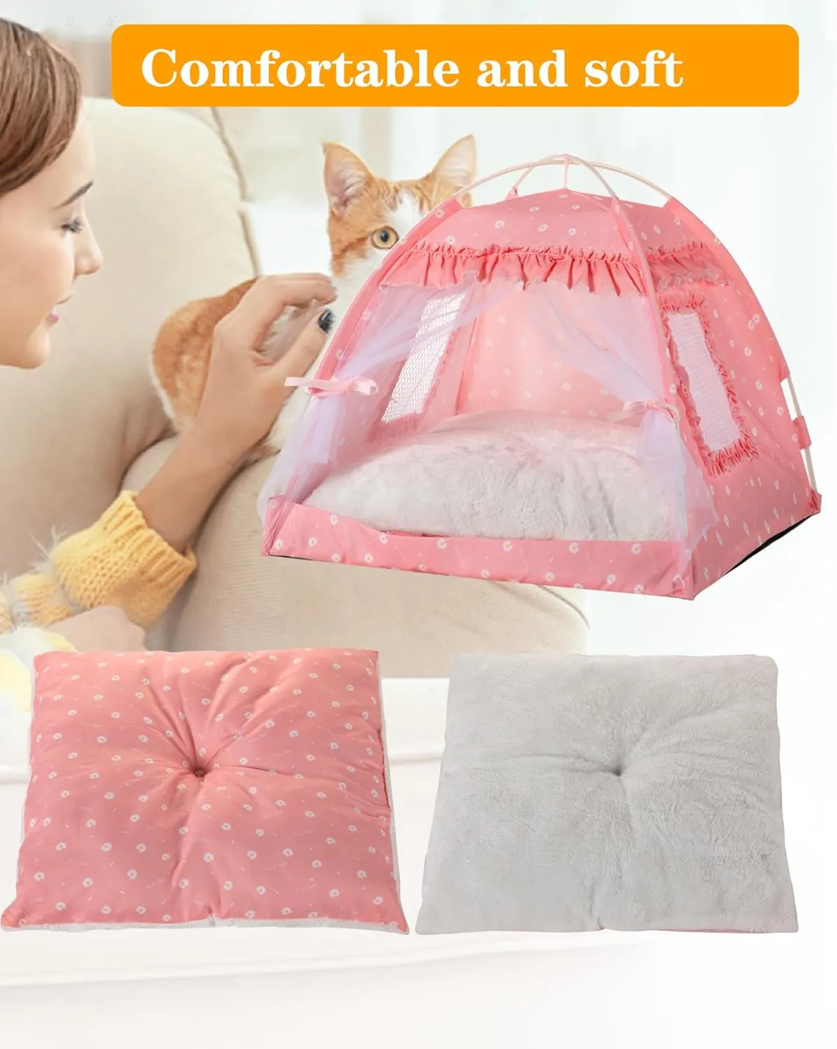 Cat Princess Bed Tent House - Kitty Cute Tent Indoor,Small Dog House Indoor/Outdoor Cave Nest Bed Small Dog Tent for Cat,Puppy Tent (15.7"x15.7"x14.5"/Pink)