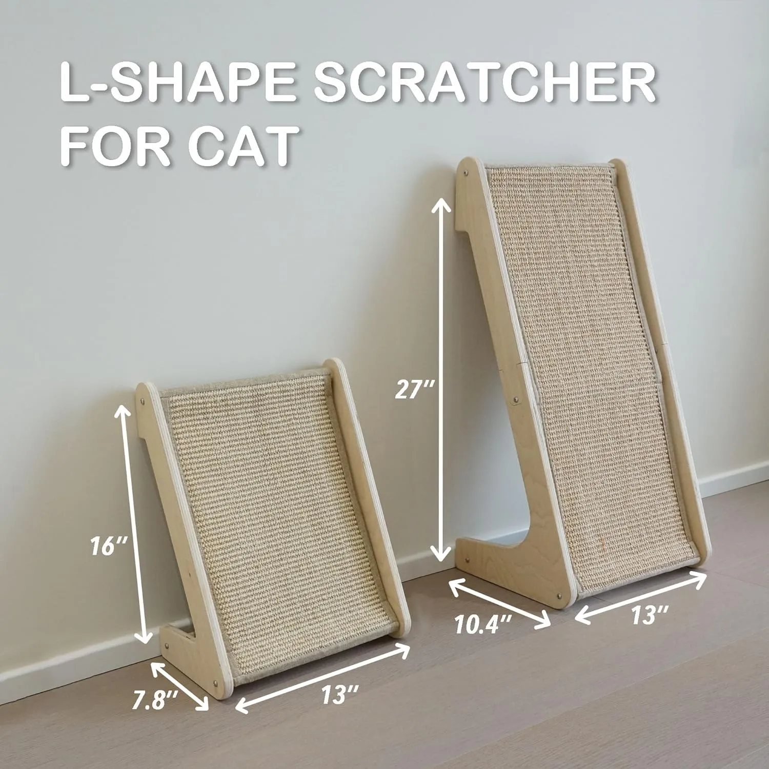 Cat Scratcher, L-Shape Cat Scratching Pad, 27 Inch Sisal Scratching Ramp, Protecting Furniture Scratch Pads for Indoor Cats, Catnip, Large