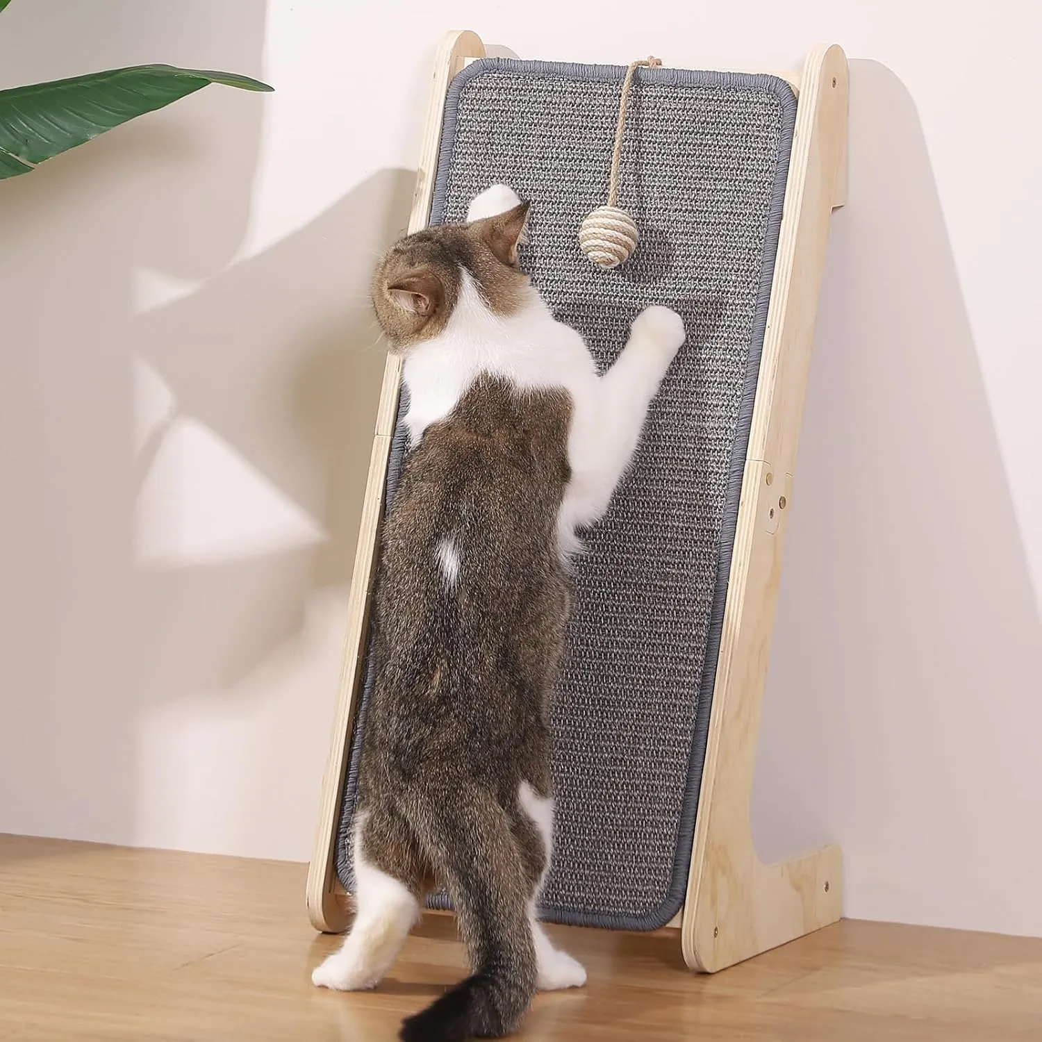 Cat Scratcher Ramp, L Shaped Scratchers for Indoor Cats, Sisal Scratch Pad Furniture Protector, Scratching Board With Ball Toy