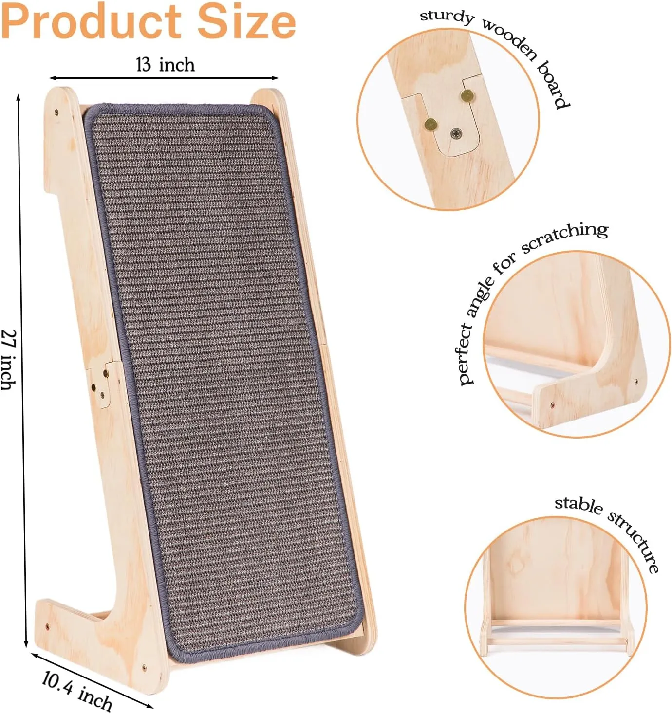Cat Scratcher Ramp, L Shaped Scratchers for Indoor Cats, Sisal Scratch Pad Furniture Protector, Scratching Board With Ball Toy