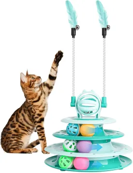 Cat Toy Interactive Pet Plaything for Indoor Kitten Interactive Kitty Puzzle Ball with 2 Cat-Tease (Green)