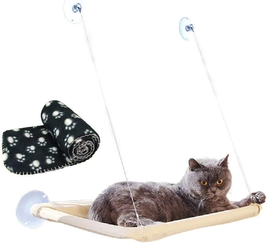 Cat Window Hammock   Blanket, Suction Cup Pet Hanging Bed, Black Blanket for Cat Perch