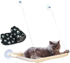 Cat Window Hammock   Blanket, Suction Cup Pet Hanging Bed, Black Blanket for Cat Perch