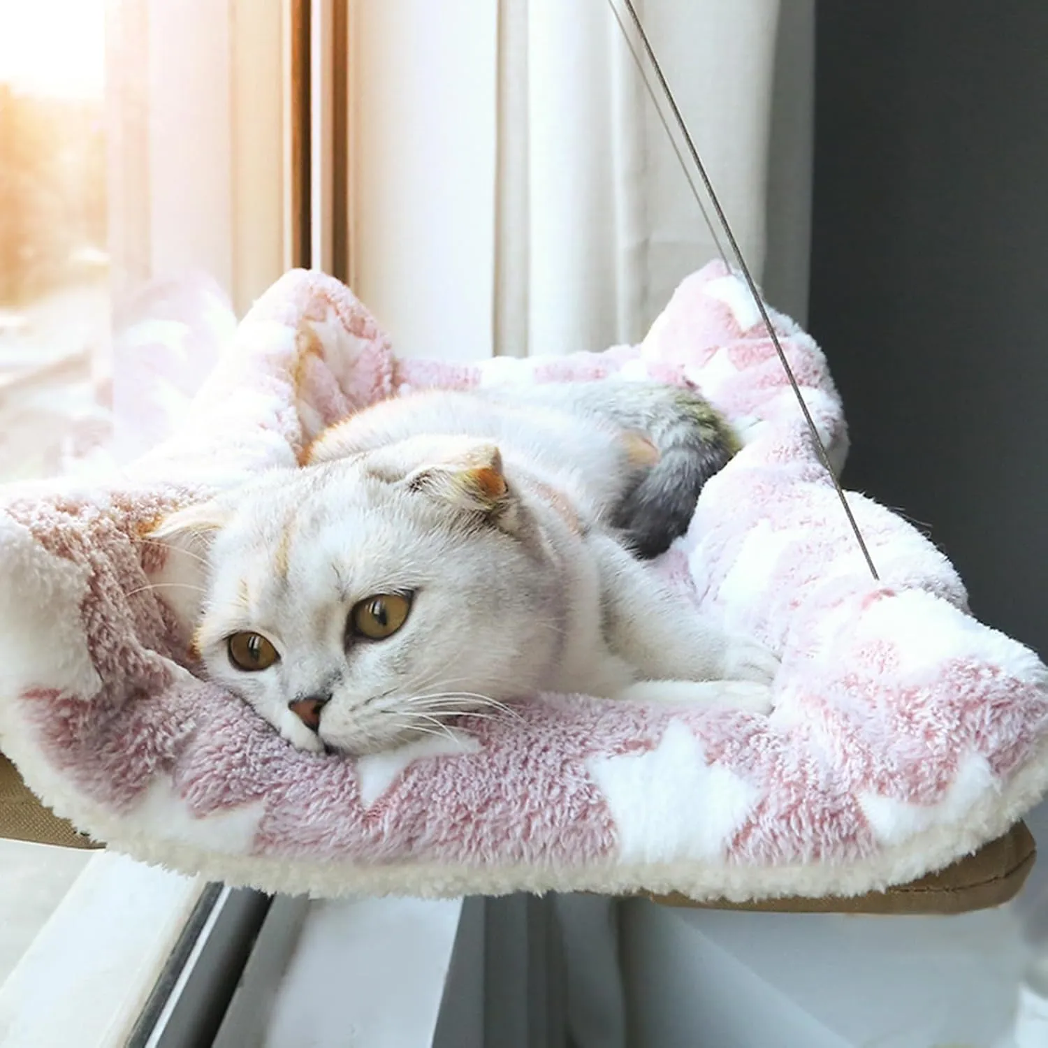 Cat Window Hammock Window Perch, Cat Bed, Animal Safety Shelves Space Saving (Khaki, All Seasons)
