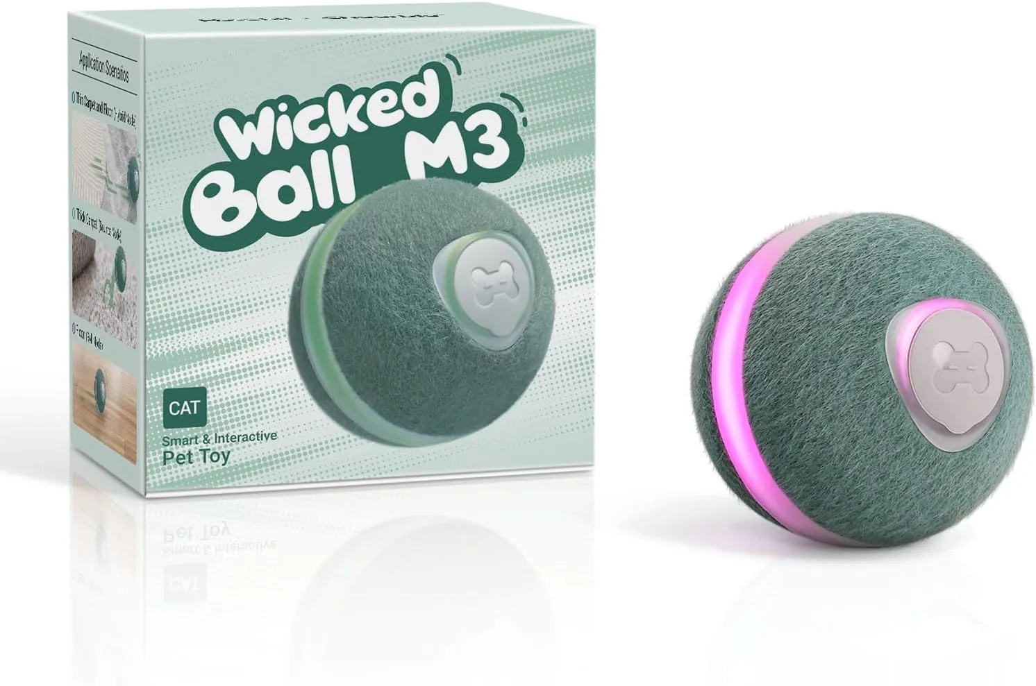 Cheerble 2025 Upgrade Interactive Cat Ball, Wicked Ball M3, Automatic Moving Toy for Indoor Cat Kitten, Smart Anti-Depression Pet Toy Fun Gift with Light