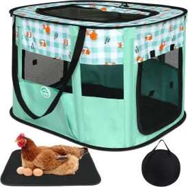 Chick Brooder Box Pop Up Large Foldable Double Door Brooder Box with Cover Top, Portable Outdoor Exercise Pet Cage Tent