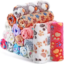 Chumia 18 Pcs Fleece Pet Blanket Soft Warm Sleep Mat Fluffy Cute Puppy Supplies Paw Bone Star Elephant Dot Heart Print Design Bed Blankets for Dog Cat Kitten Animals (23 x 16 Inch)