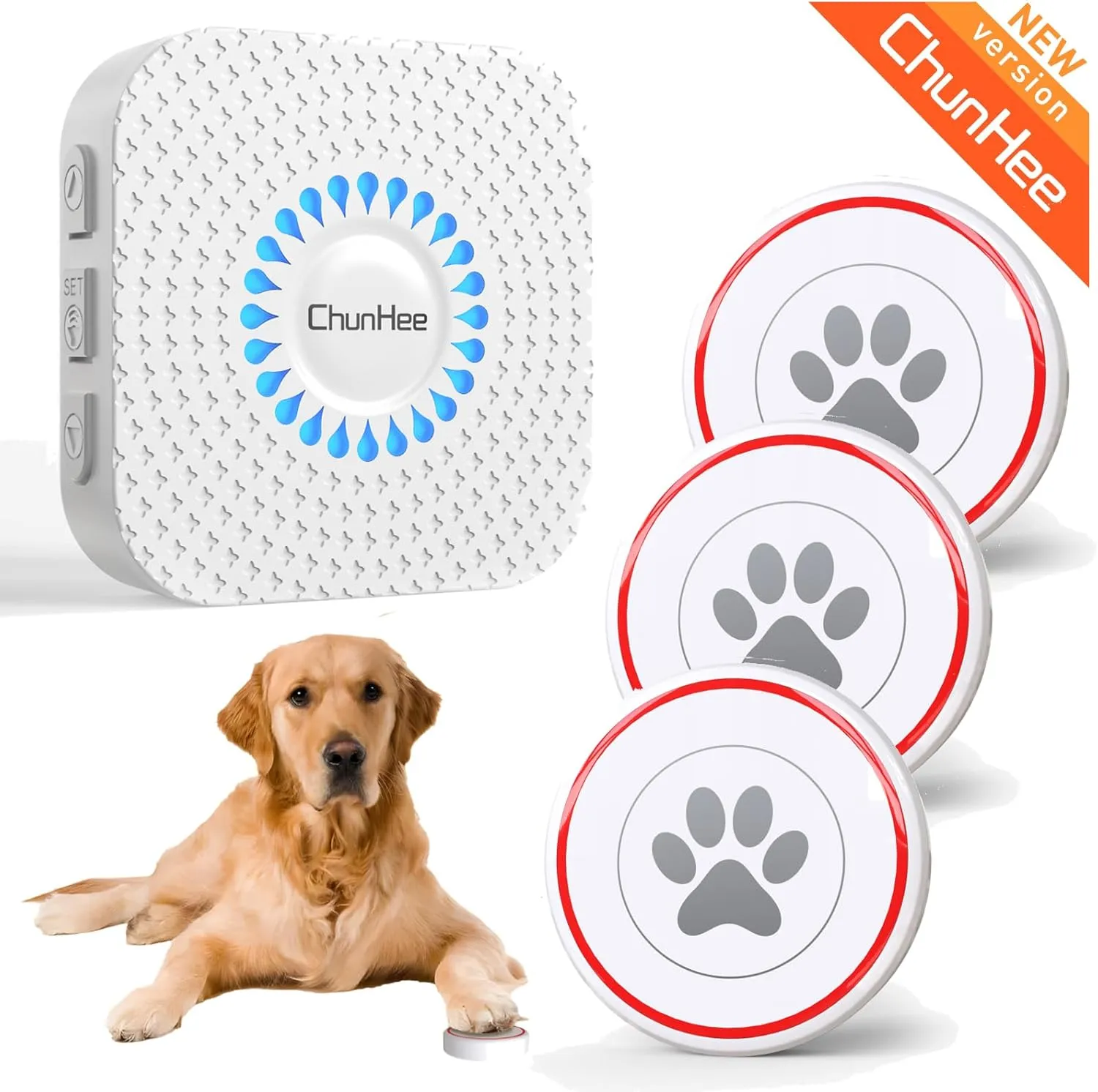 ChunHee Dog Door Bells, Smart Dog Doorbells for Potty Training to Go Outside, Dogs Bells for Doggie to Ring to Go Potty Train with Customized Ringtones Adjustable Volume, 3 Dog Buttons[New 2025]