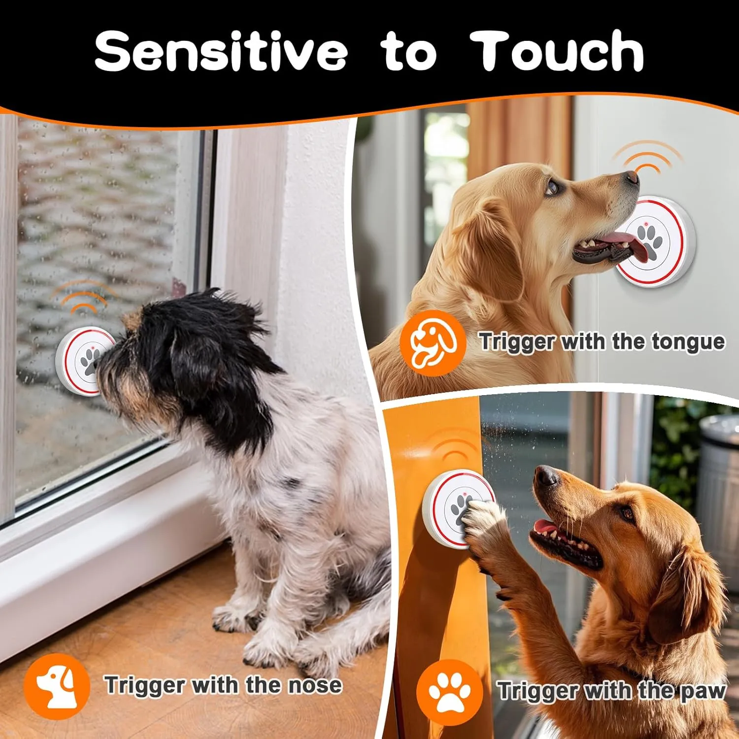 ChunHee Dog Door Bells, Smart Dog Doorbells for Potty Training to Go Outside, Dogs Bells for Doggie to Ring to Go Potty Train with Customized Ringtones Adjustable Volume, 3 Dog Buttons[New 2025]