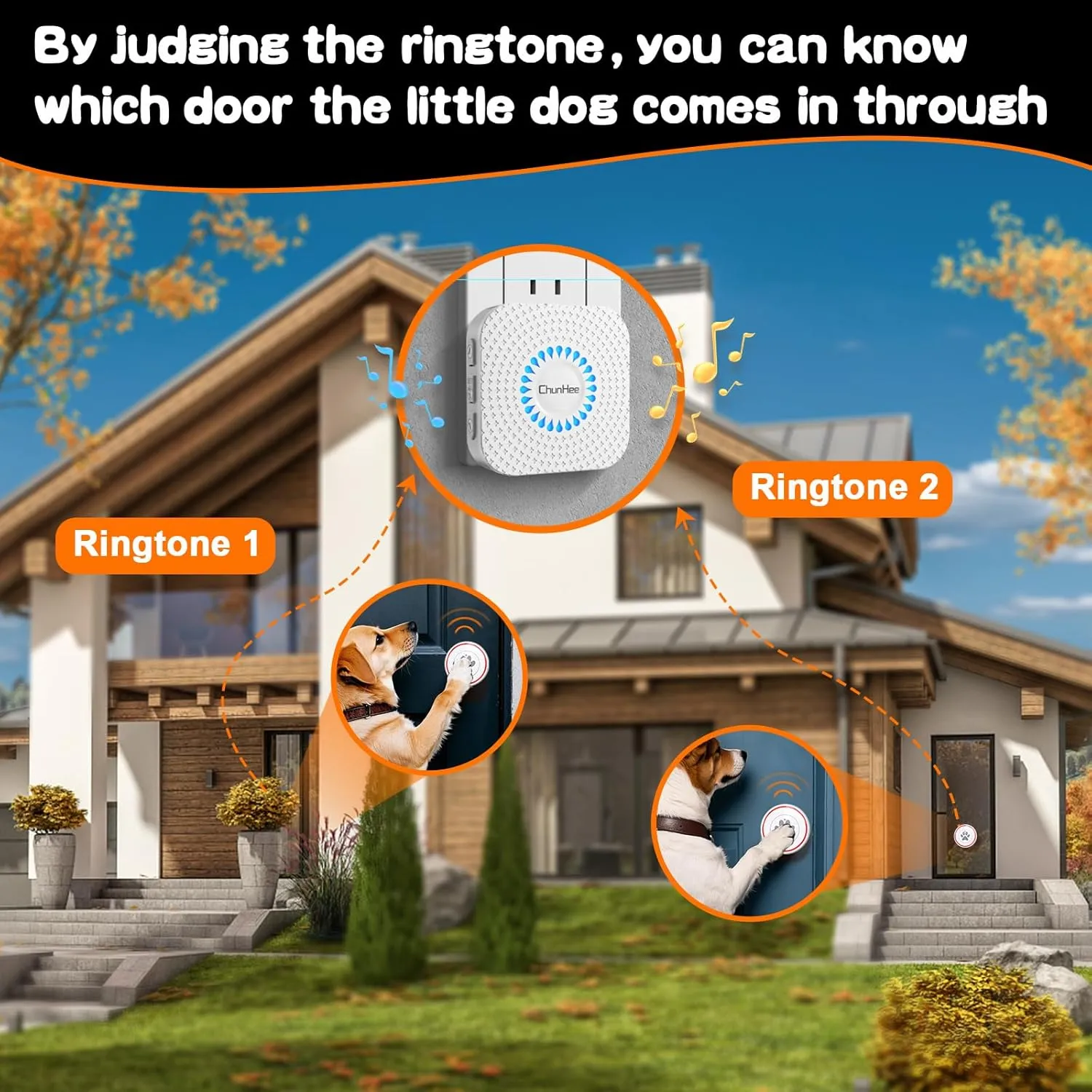 ChunHee Dog Door Bells, Smart Dog Doorbells for Potty Training to Go Outside, Dogs Bells for Doggie to Ring to Go Potty Train with Customized Ringtones Adjustable Volume, 3 Dog Buttons[New 2025]