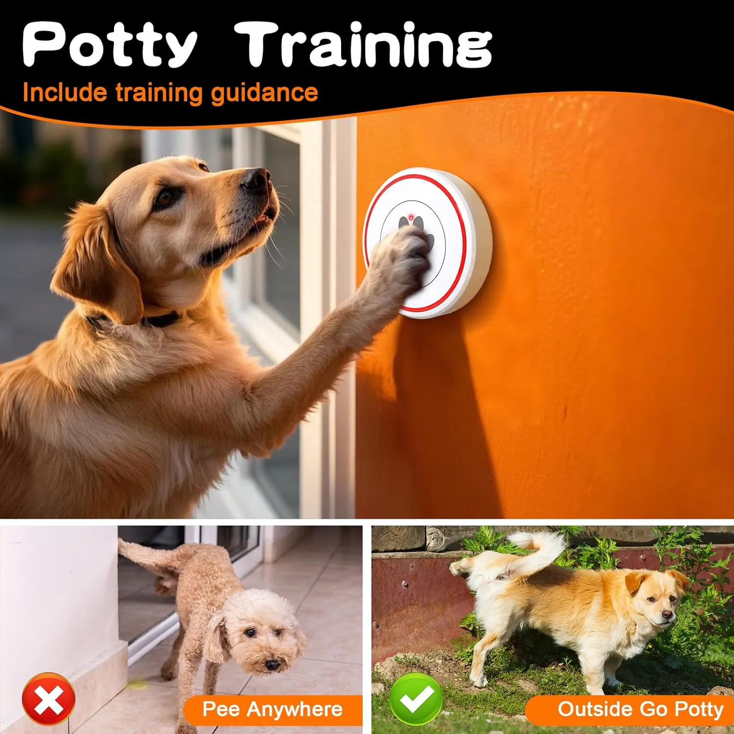 ChunHee Dog Door Bells, Smart Dog Doorbells for Potty Training to Go Outside, Dogs Bells for Doggie to Ring to Go Potty Train with Customized Ringtones Adjustable Volume, 3 Dog Buttons[New 2025]