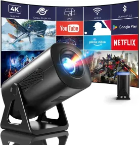 CLOKOWE Mini Projector, 4K 1080P Support projector with wifi and bluetooth,270Adjustable Stand Outdoor Home Theater galaxy Projector with Android TV OS & 8000 APPS for Phone/TV Stick/Laptop/HDMI