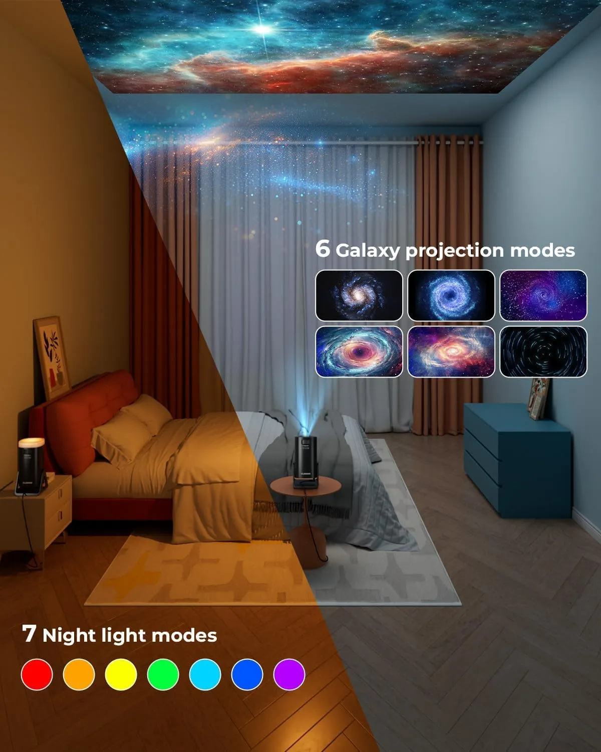 CLOKOWE Mini Projector, 4K 1080P Support projector with wifi and bluetooth,270Adjustable Stand Outdoor Home Theater galaxy Projector with Android TV OS & 8000 APPS for Phone/TV Stick/Laptop/HDMI