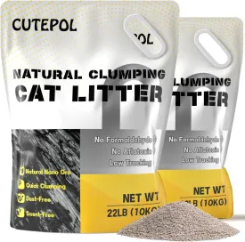 Clumping Cat Litter 44 lb for Multi-Cats, Sodium-Based Litter, Strong Clumping, Scent Free, Easy Scooping, Natural Ingredients, Nano Ore Minerals Based, Bag Handle Design