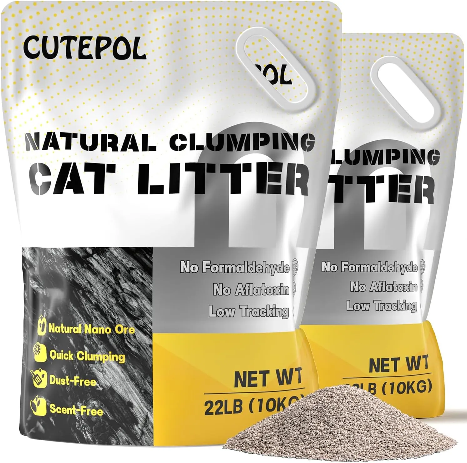 Clumping Cat Litter 44 lb for Multi-Cats, Sodium-Based Litter, Strong Clumping, Scent Free, Easy Scooping, Natural Ingredients, Nano Ore Minerals Based, Bag Handle Design