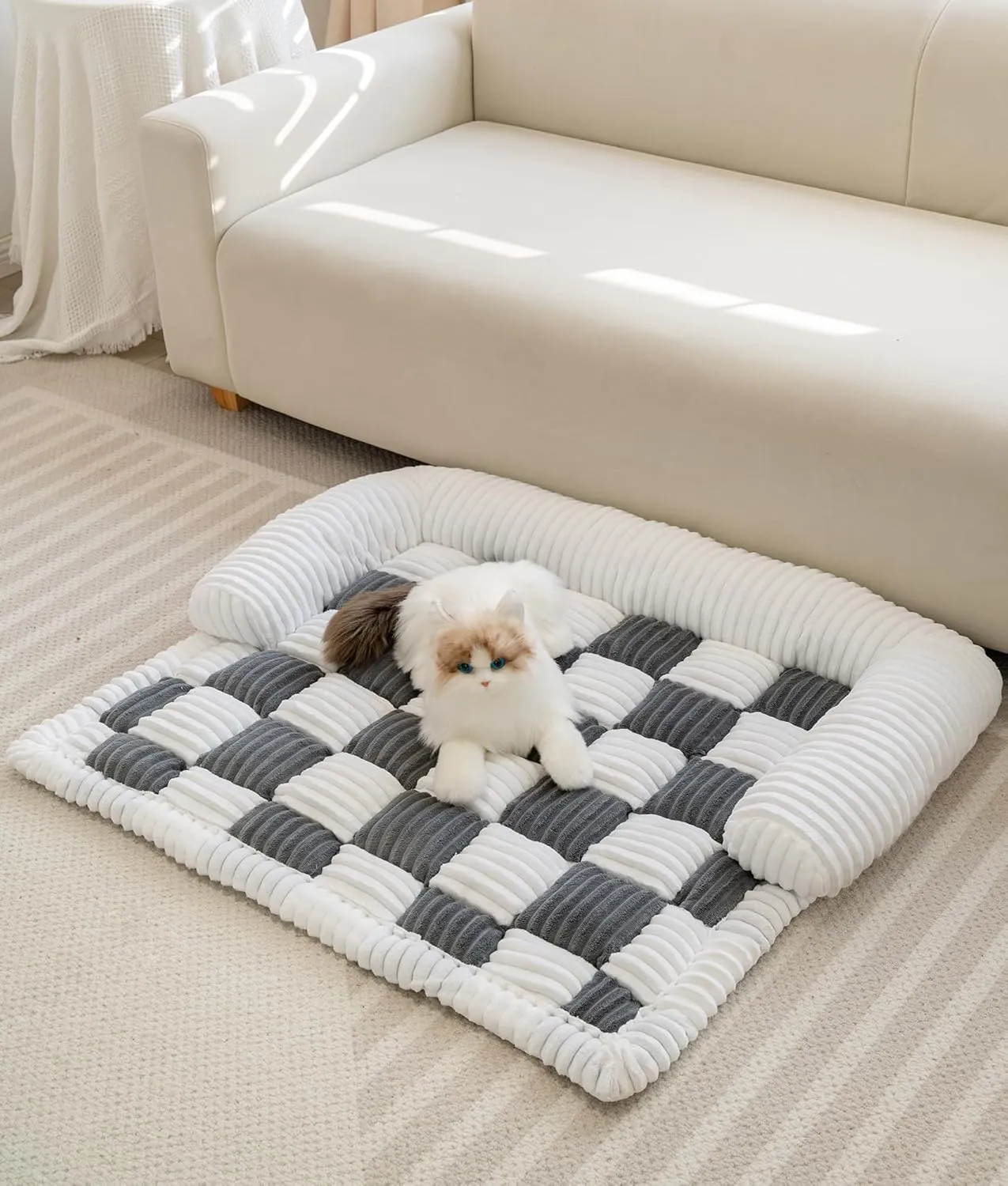 Couch Cover for Dogs Washable, Calming Dog Bed Mats, Non Slip Pet Bed for Couch, Fluffy Cat Mat for Furniture Protector Sofa Cover for Home and Car (Dark-Grey, 47.2 * 37.4inch)