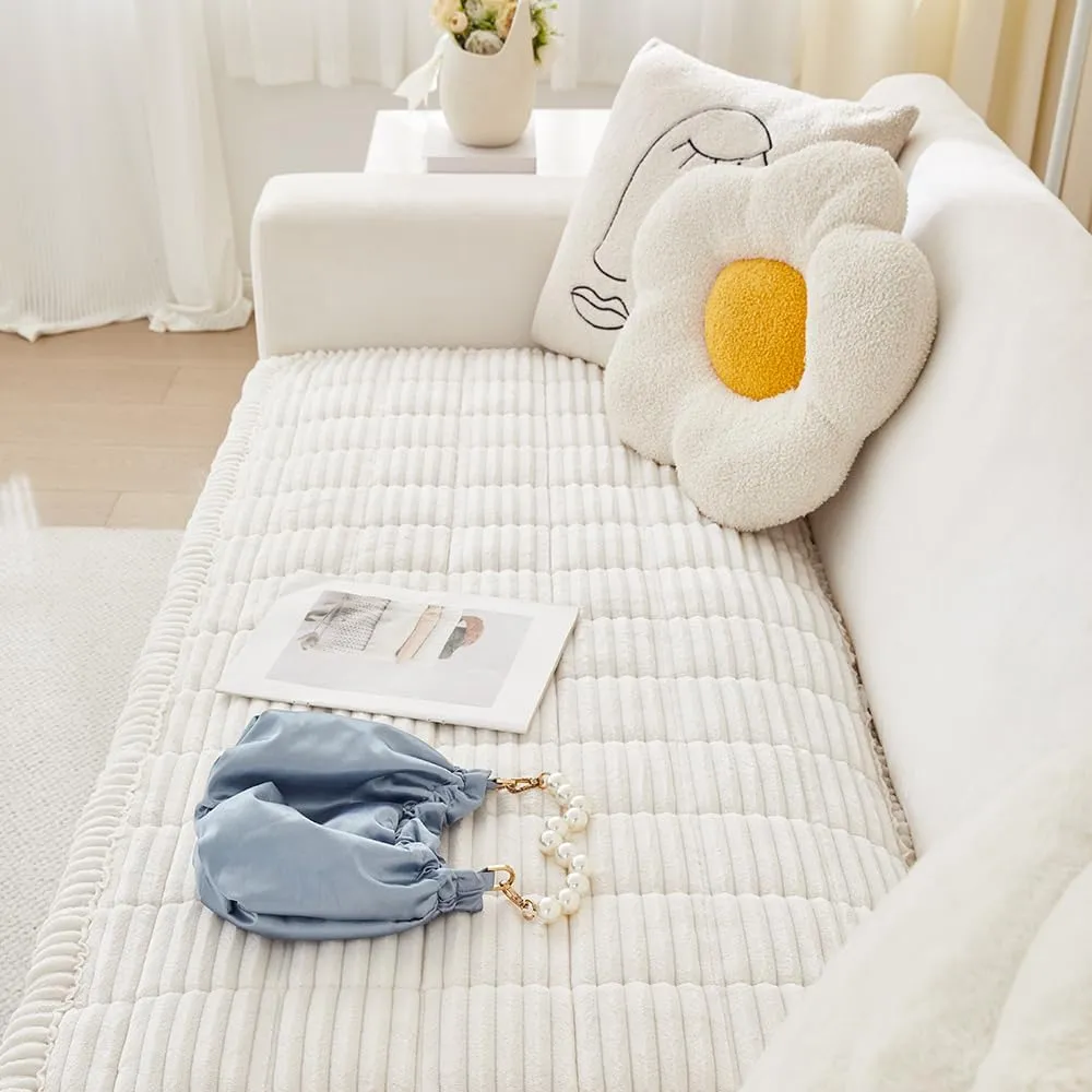 Couch Cover for Dogs Washable, Fuzzy Pet Couch Covers for 3 Cushion Sofa Pet Friendly, Non Slip Sofa Cover (White, 27.6" x 82.7")