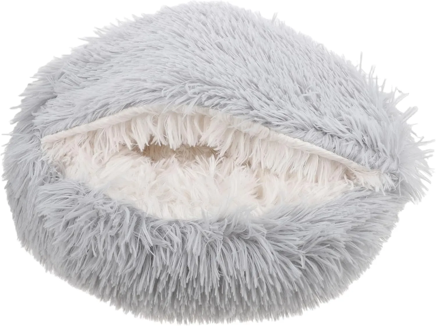 Cozy Hooded Cat Bed for Kittens Soft Plush Winter Sleeping Cave Durable and Easy to Comfortable Donut Design for Indoor Use