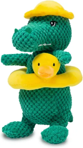 Cute Alligator Squeaky Dog Toy Stuffed Animal Plush Interactive Dog Toy with Puppies Frisbee for Chewers Small Medium Large Breed Dogs