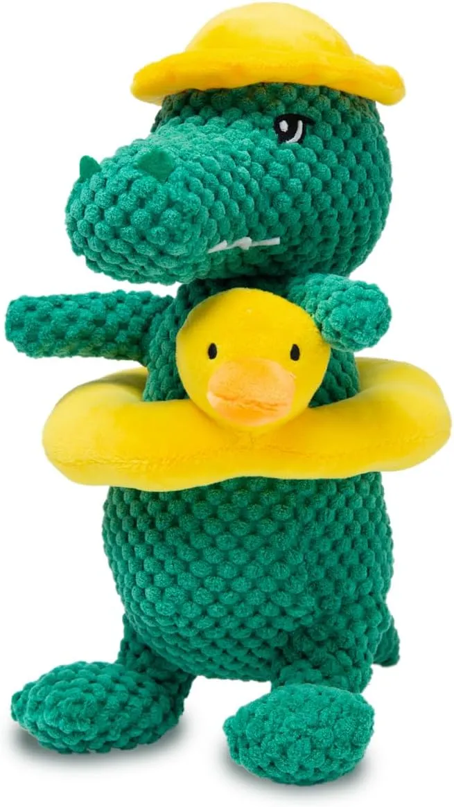 Cute Alligator Squeaky Dog Toy Stuffed Animal Plush Interactive Dog Toy with Puppies Frisbee for Chewers Small Medium Large Breed Dogs