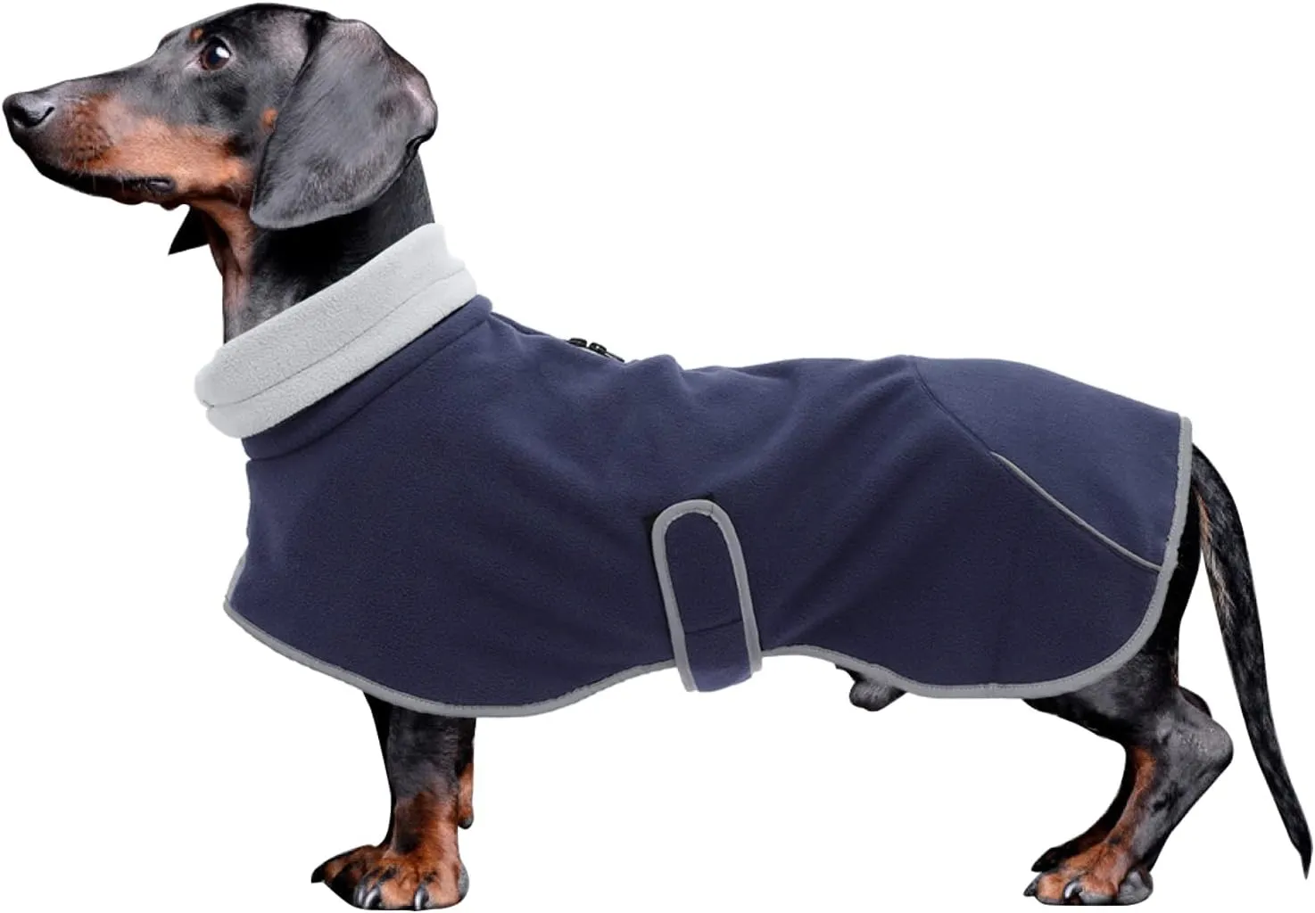 Dachshund Fleece Coats, Perfect for Dachshunds Sausage Weiner Puppy Winter Jacket with Reflective Trim and high Collar, Dog Snowsuit with Adjustable Bands - Navy - XS