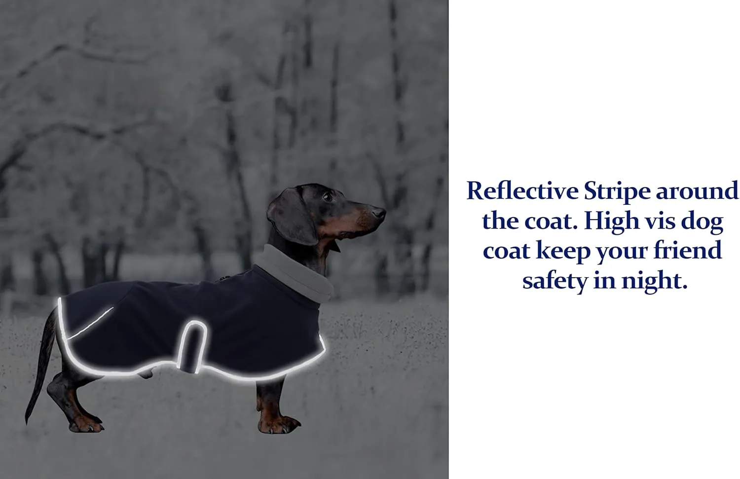 Dachshund Fleece Coats, Perfect for Dachshunds Sausage Weiner Puppy Winter Jacket with Reflective Trim and high Collar, Dog Snowsuit with Adjustable Bands - Navy - XS