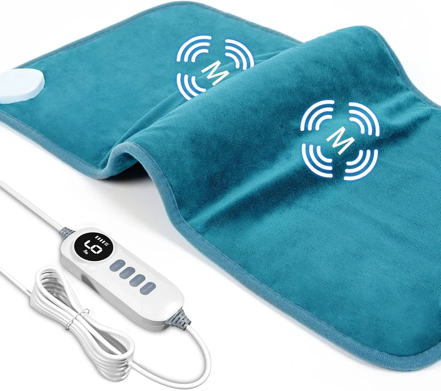 DAILYLIFE Massage Heating Pad, 12''x 24'' Electric Heated Pads with Massager, 4 Massage Modes, 6 Heat Settings, 24 Relaxing Combinations, Fast-Heating Technology, Auto Shut Off, UL Certification, Blue
