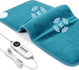 DAILYLIFE Massage Heating Pad, 12''x 24'' Electric Heated Pads with Massager, 4 Massage Modes, 6 Heat Settings, 24 Relaxing Combinations, Fast-Heating Technology, Auto Shut Off, UL Certification, Blue