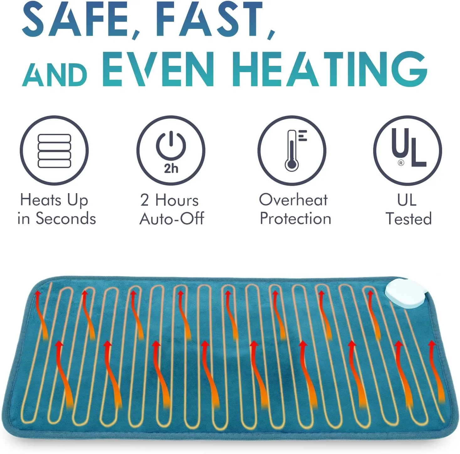 DAILYLIFE Massage Heating Pad, 12''x 24'' Electric Heated Pads with Massager, 4 Massage Modes, 6 Heat Settings, 24 Relaxing Combinations, Fast-Heating Technology, Auto Shut Off, UL Certification, Blue