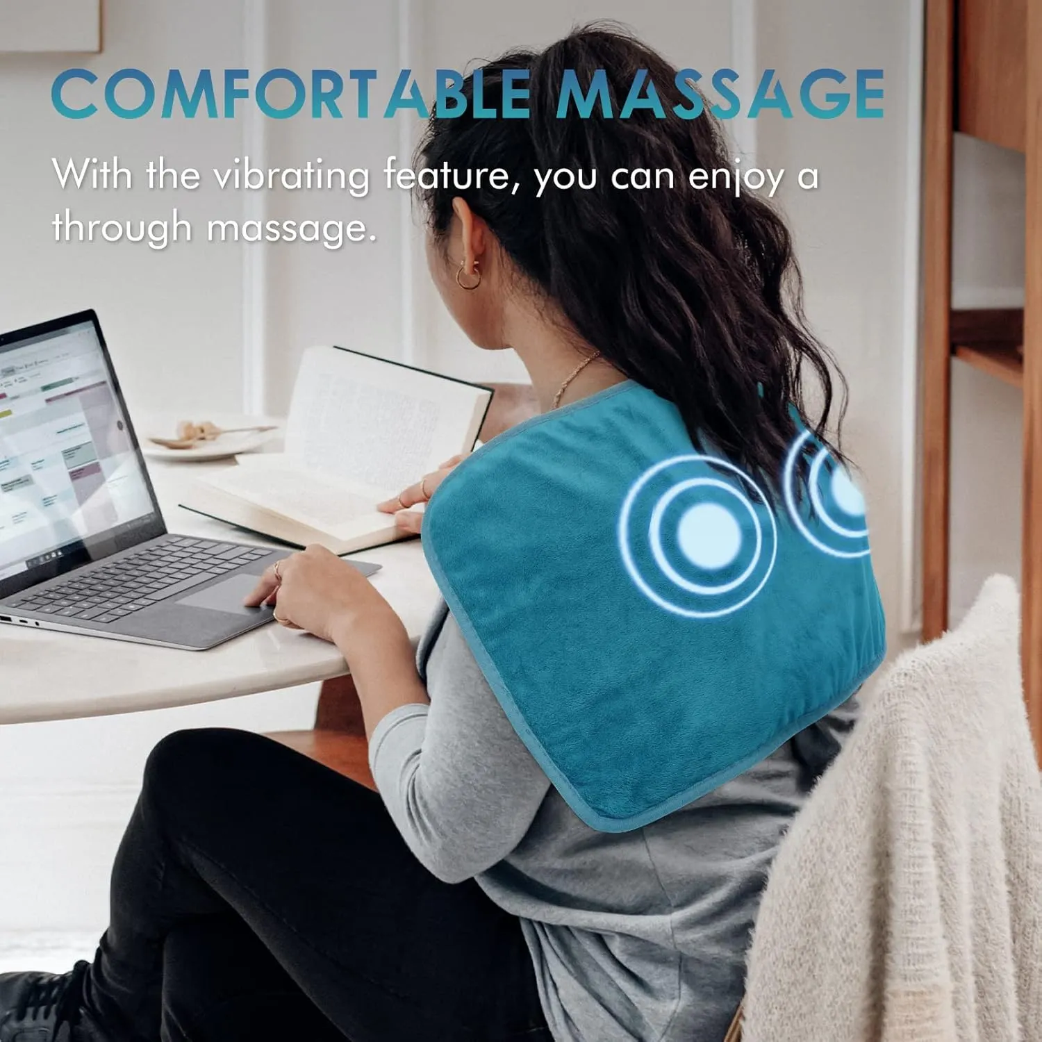 DAILYLIFE Massage Heating Pad, 12''x 24'' Electric Heated Pads with Massager, 4 Massage Modes, 6 Heat Settings, 24 Relaxing Combinations, Fast-Heating Technology, Auto Shut Off, UL Certification, Blue