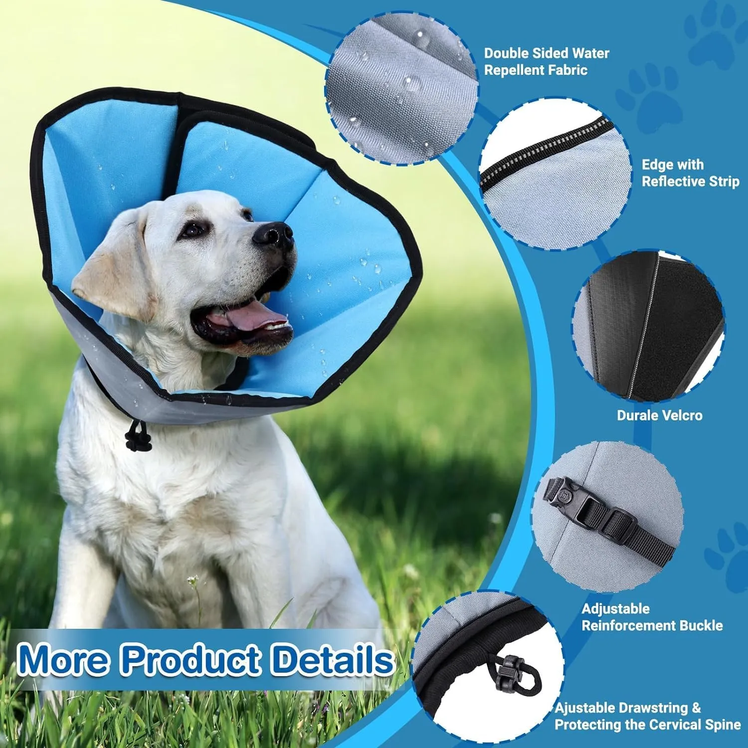 Dog Cone Collar for Dogs After Surgery Extra Long, Adjustable Comfy Dog Elizabethan Pet Collar Cone for Large Dogs Anti-Lick Protective Wound