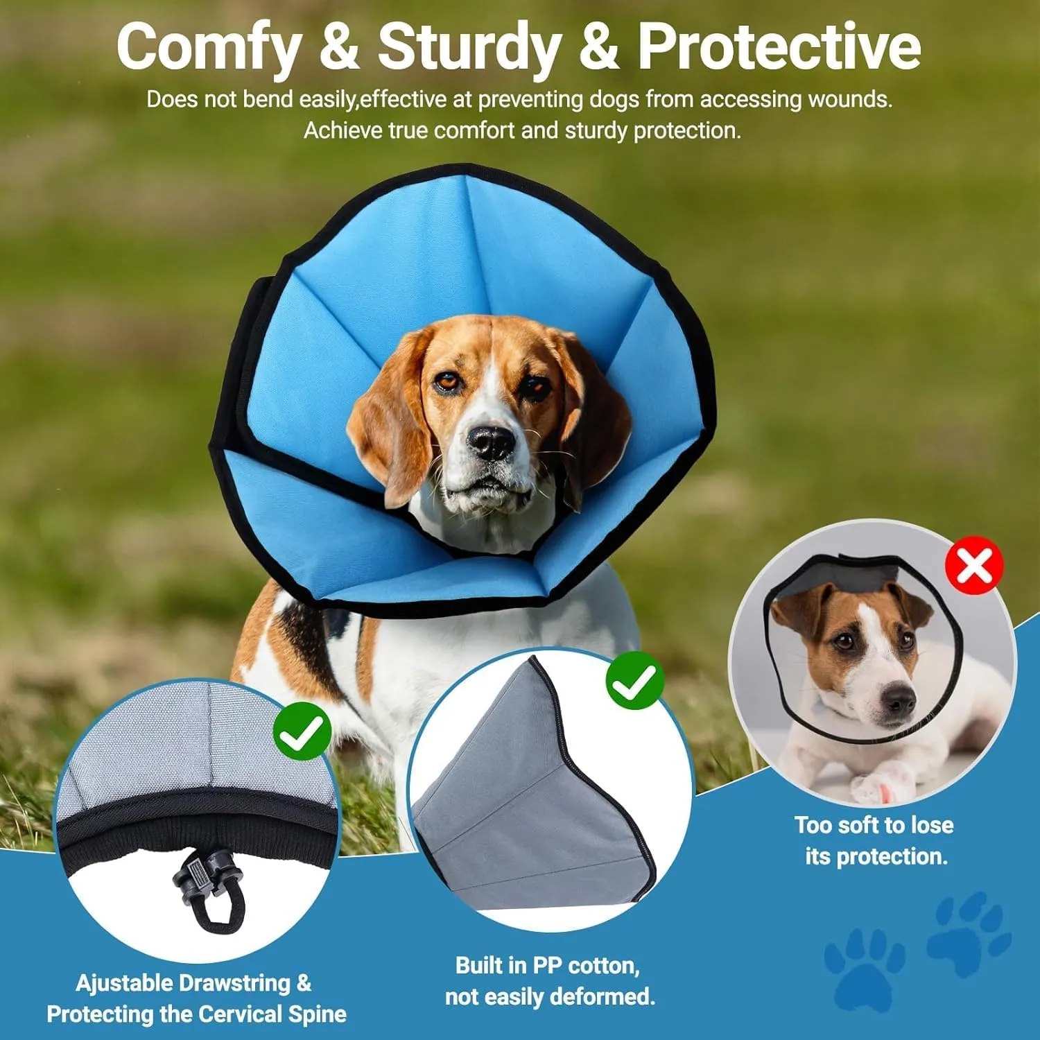 Dog Cone Collar for Dogs After Surgery Extra Long, Adjustable Comfy Dog Elizabethan Pet Collar Cone for Large Dogs Anti-Lick Protective Wound