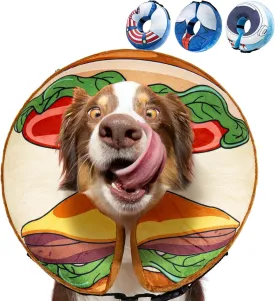 Dog Cone Collar, Inflatable Neck Donut After Surgery for Large Medium Small Dogs and Cats, Soft Dog Cone Alternative, Protective Recovery E Collar Stop Licking, Hamburger, XL