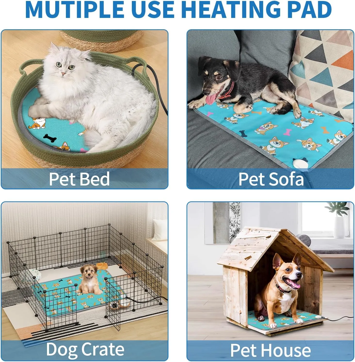 Dog Heating Pad 34x21in Waterproof Pet Heating Pad for Dogs Smart Thermostat Switch, Whelping Supplies Heated Dog Bed,Adding Wire Rope Wires Puppy Heating Pad Mat-Whelping Box for Dogs-Blue
