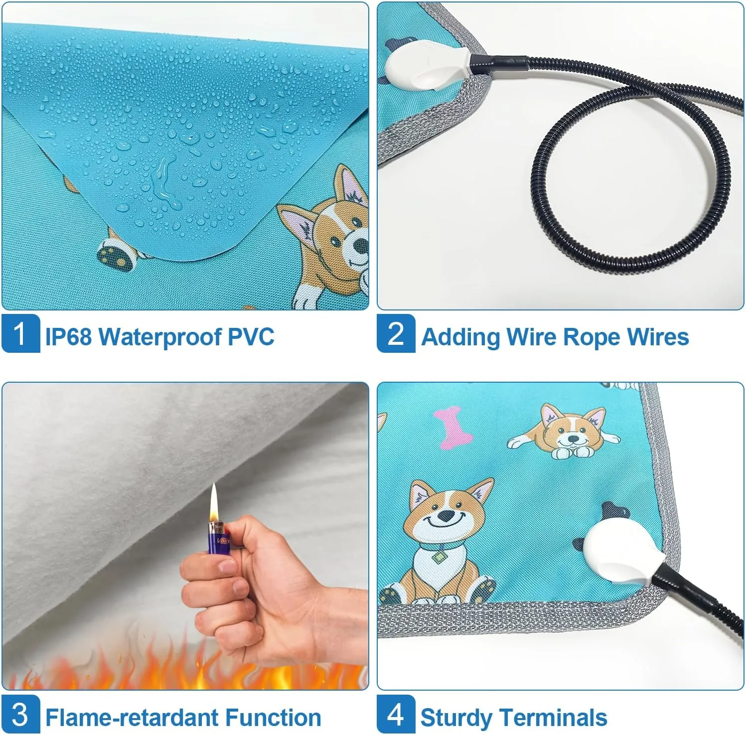 Dog Heating Pad 34x21in Waterproof Pet Heating Pad for Dogs Smart Thermostat Switch, Whelping Supplies Heated Dog Bed,Adding Wire Rope Wires Puppy Heating Pad Mat-Whelping Box for Dogs-Blue